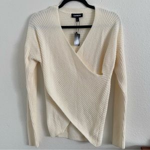 Express Ribbed Criss Cross Front V-Neck Sweater